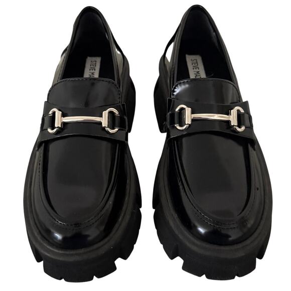 Steve Madden Black Trifecta 2" Platform Retro Loafer Shoes w/Silver Buckle-6 - Picture 2 of 7
